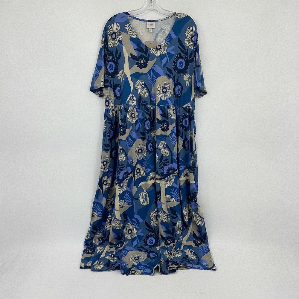 Ulla Popken Blue Beige Floral Maxi Dress | Womens 16